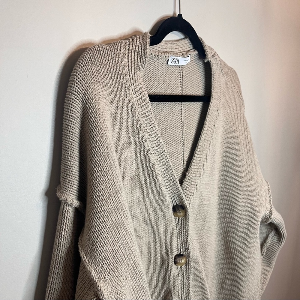 Zara Beige Knit Oversized Chunky Cardigan Medium - Picture 5 of 8